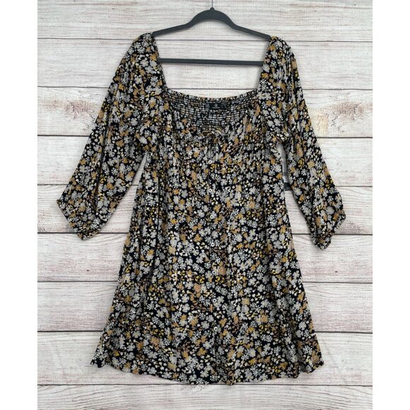 Volcom J'Taime Floral Mini Dress Youth Girl's Size‎ 12 Black/Yellow NEW - Picture 1 of 9